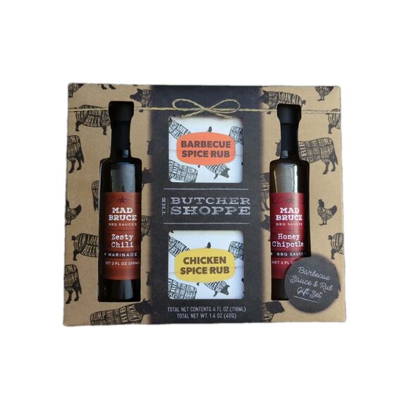 Butcher Shoppe Gift Set BBQ Chicken Rub Chili Chipotle Mad Bruce Sauce Marinade - Picture 1 of 3